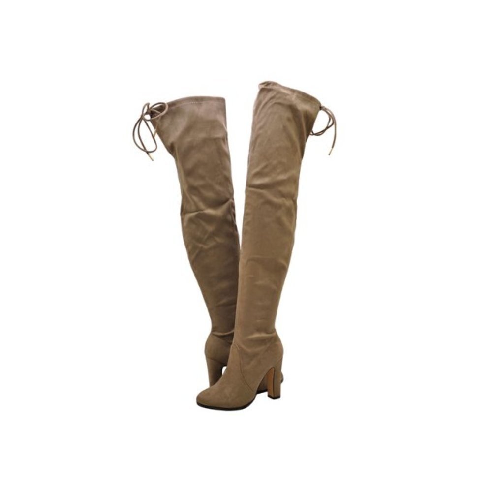 Cape Robbin MONA 1 Faux Suede Thigh Knee High Heel Boots Color Tan SZ 8.5